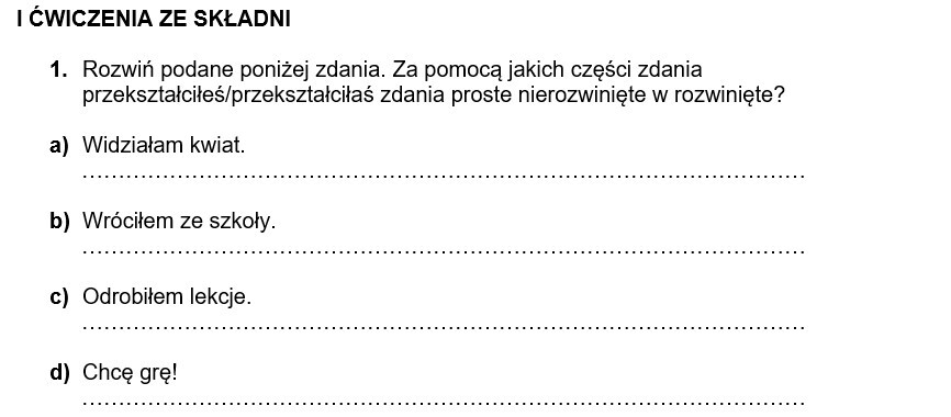 Ćwiczenia gramatyczne (składnia, słowotwórstwo, fleksja, frazeologia, leksyka) - na zastępstwo