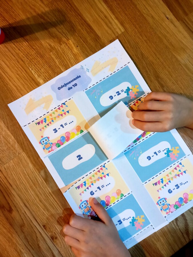 Oblicz i sprawdź! Zestaw: dodawanie do 10 do druku + odejmowanie do 10 do druku. Karty pracy do złożenia.