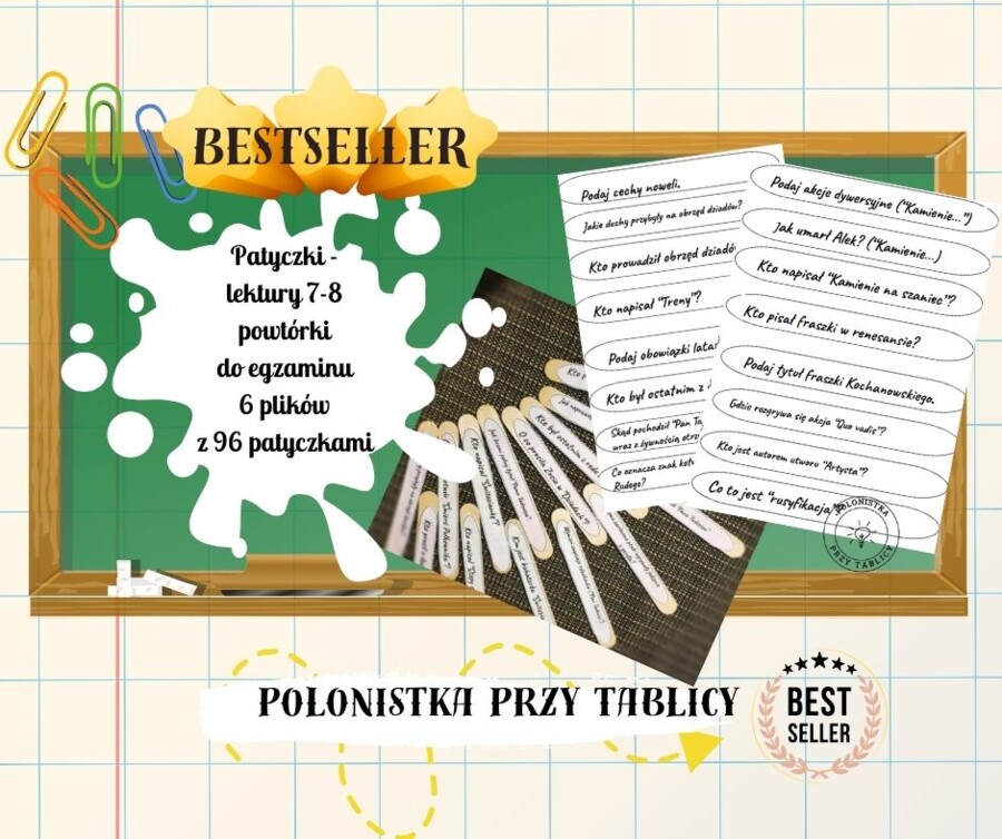 Patyczki KABOOM lektury klasa 7 i 8 czarno - biała wersja