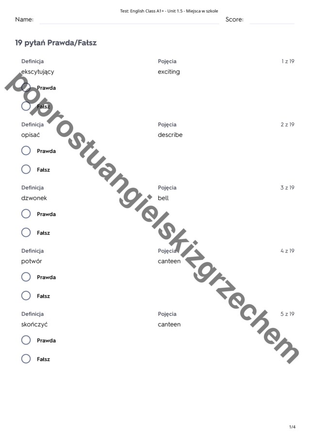 English Class A1+ - Unit 1 - testy