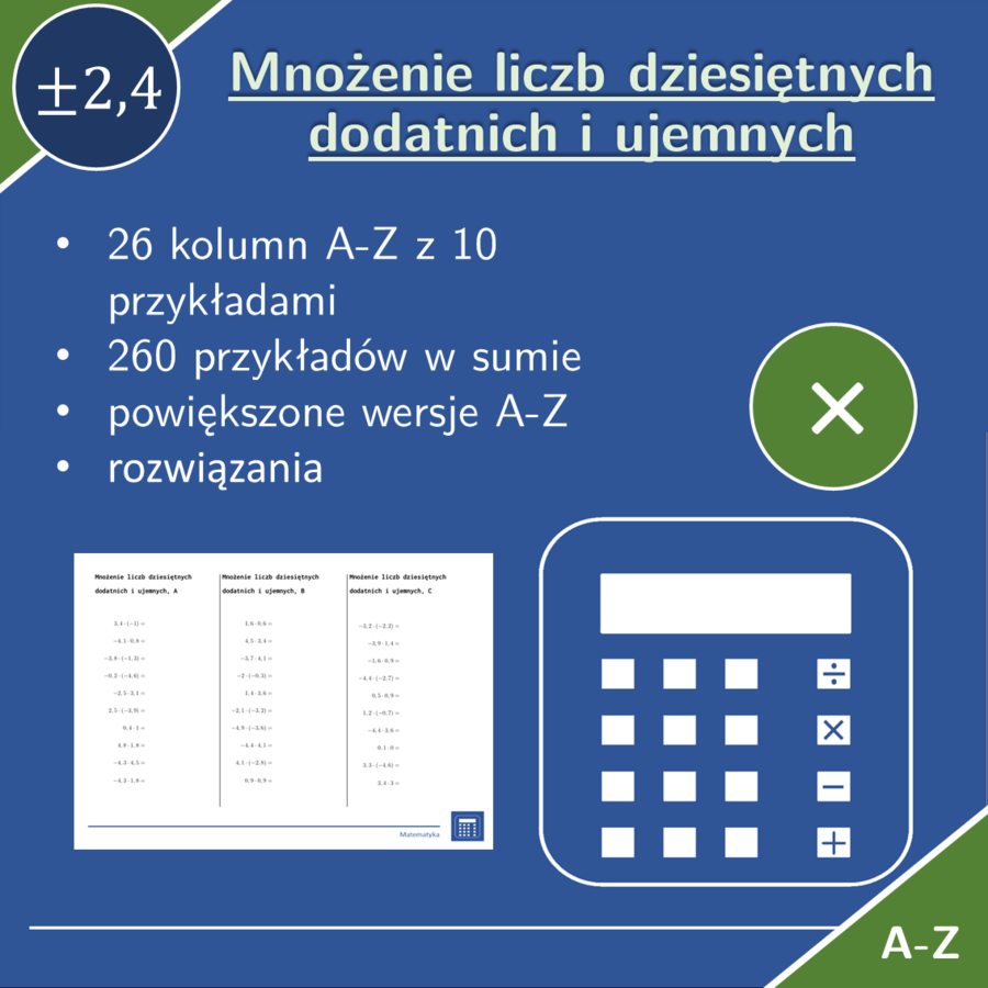 Mnożenie liczb dziesiętnych dodatnich i ujemnych | matematyka | 26 kolumn