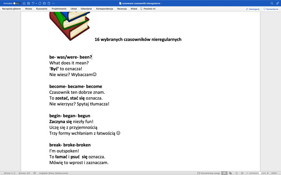 Rymowane czasowniki nieregularne - j.angielski
