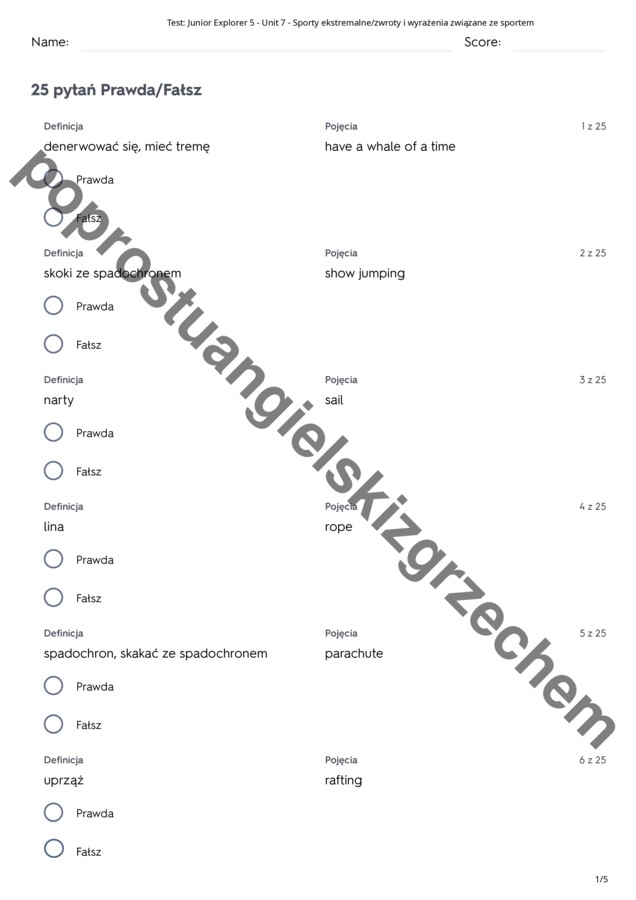 Junior Explorer 5 - Unit 7 - testy