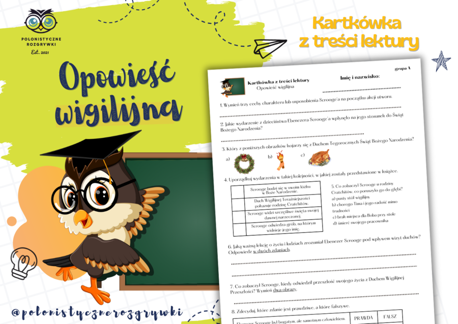 Opowieść wigilijna. Kartkówka z treści lektury