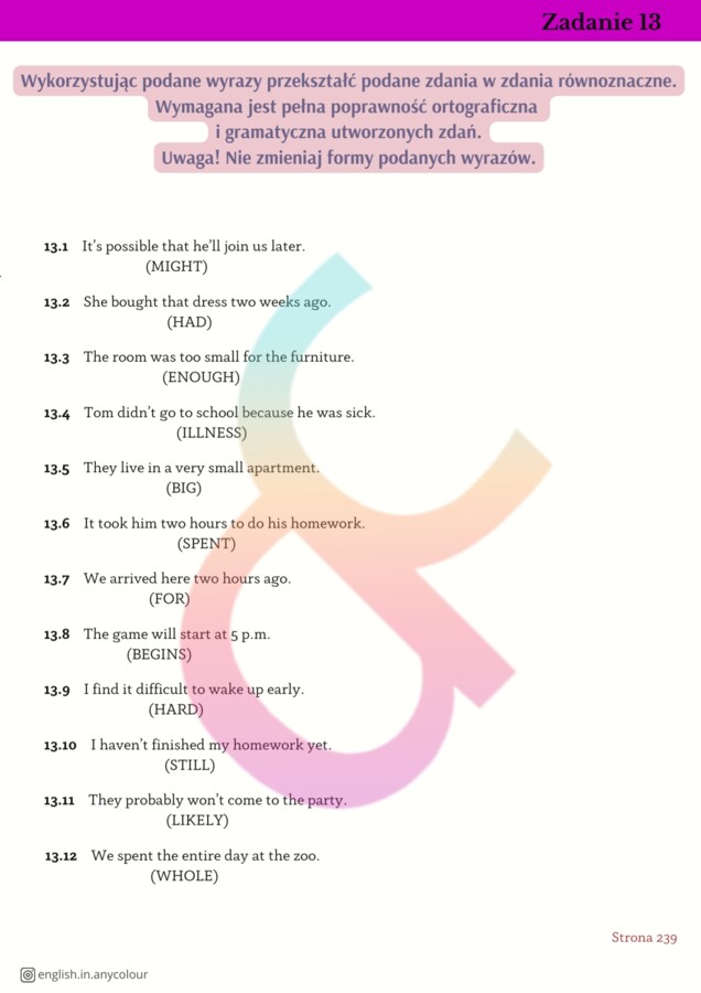 Angielski: Egzamin ósmoklasisty - ponad 600 ćwiczeń do zadań od 5 do 13. Klucz odpowiedzi.