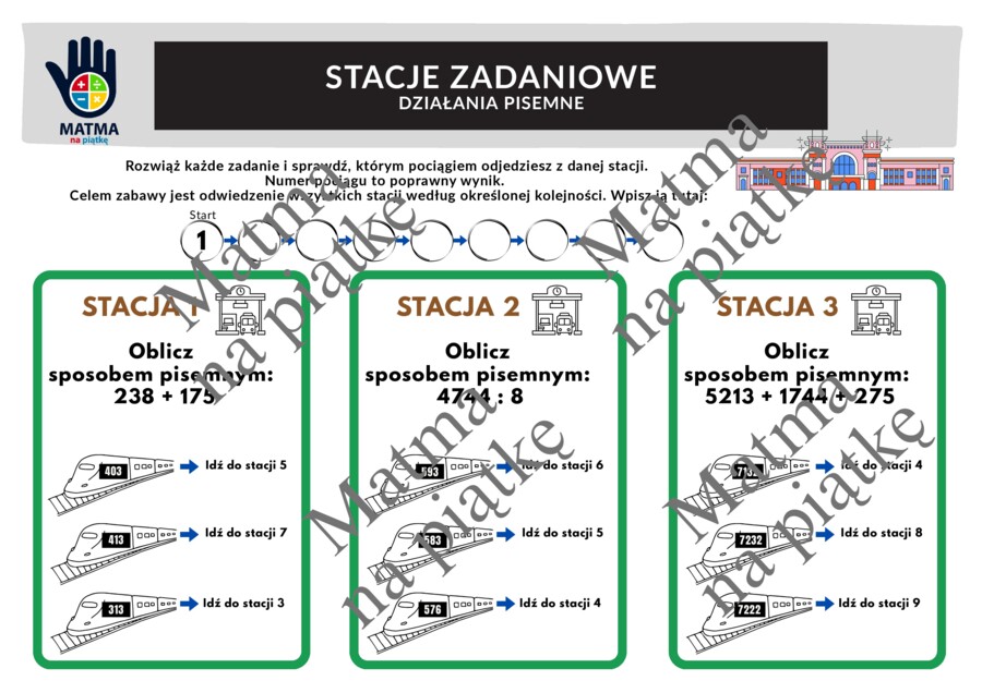 Działania pisemne - STACJE ZADANIOWE/Klasa 4 SP./ Klasa 5 SP./ Klasa 6 SP.