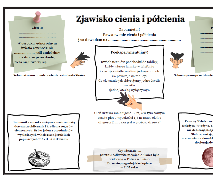 Fizyka kl.8 (SP) Temat: Zjawisko cienia i półcienia (graficzna karta pracy)