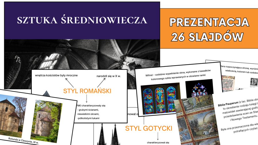 Gotowa prezentacja "Sztuka średniowiecza" – 26 slajdów / Zgodne z podstawą programową