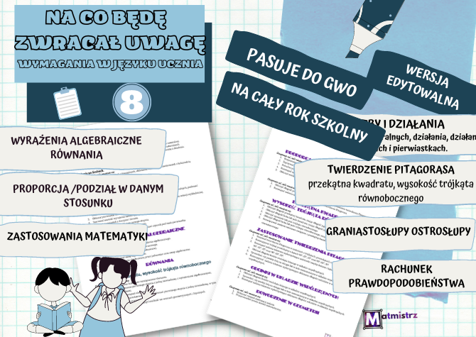 Na co będę zwracał uwagę - dla klasy 8, wymagania edukacyjne z matematyki, w języku ucznia na cały rok szkolny.