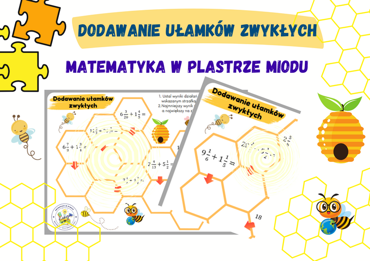 Dodawanie ułamków zwykłych - karta pracy w 2 wersjach