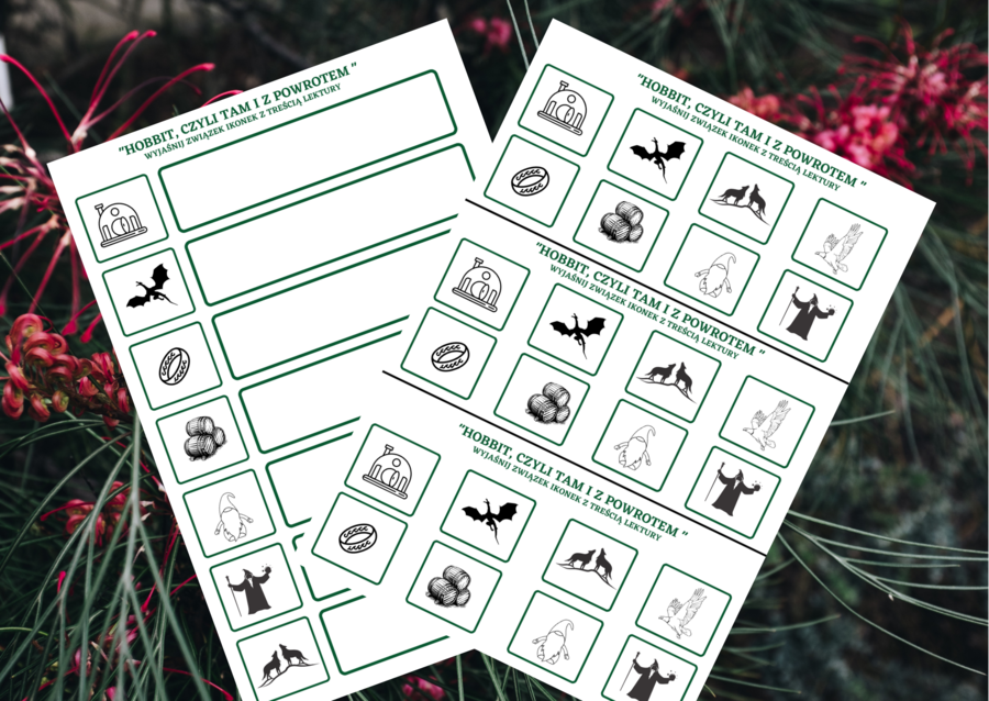 "HOBBIT, CZYLI TAM I Z POWROTEM" – ikonki – wklejki – karta pracy – lektury 4-6