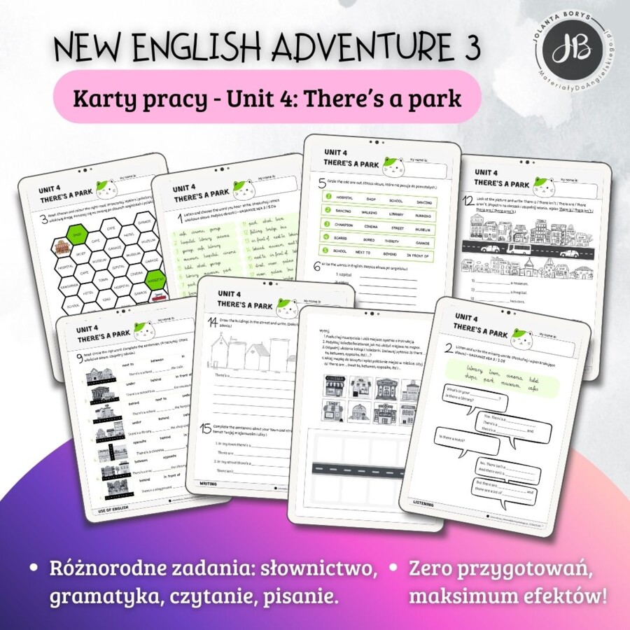 New English Adventure 3 – Unit 4: There's a park – Karty pracy dla klasy 3
