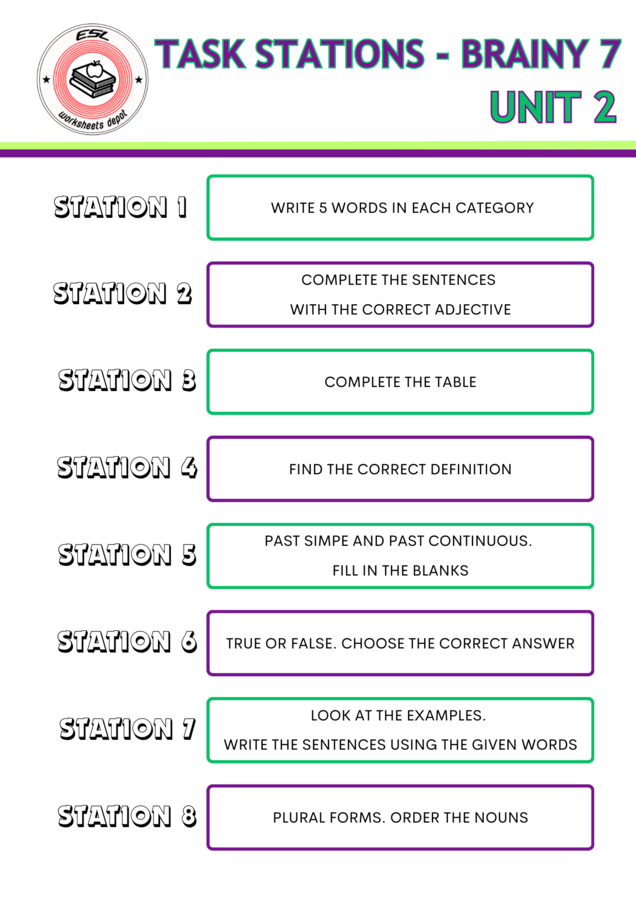 Brainy 7 Unit 2 - powtórka działu metodą stacji zadaniowych