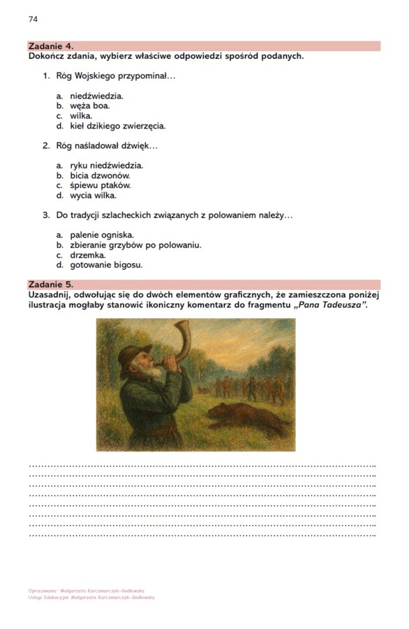 Karta pracy >>Czytanie "Pana Tadeusza"<<