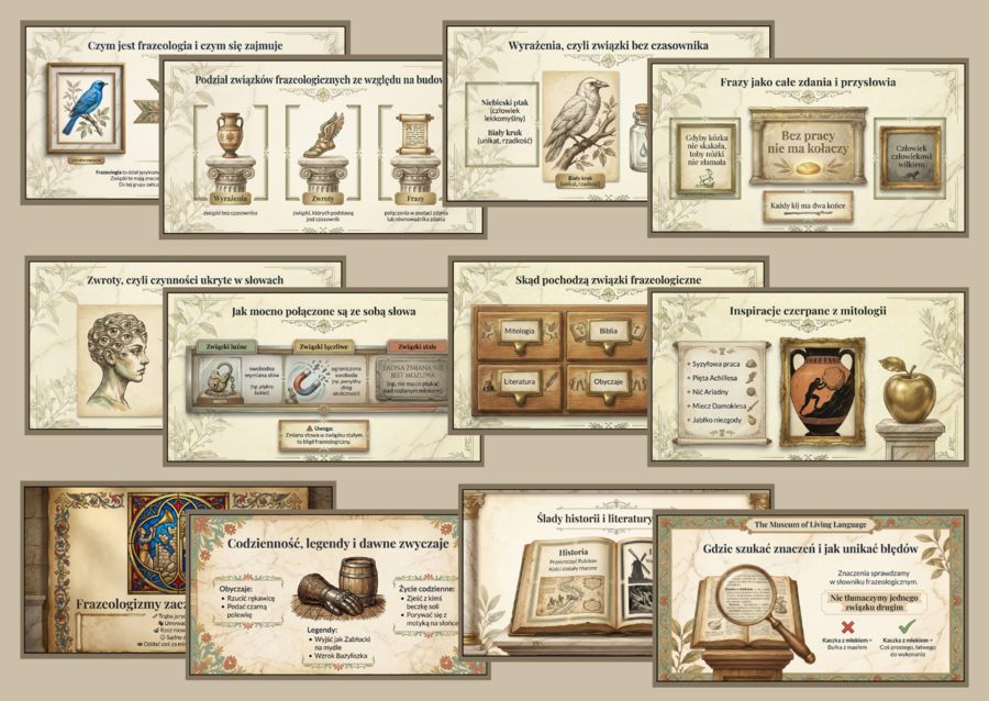 📚 ZWIĄZKI FRAZEOLOGICZNE – prezentacja multimedialna (15 slajdów)