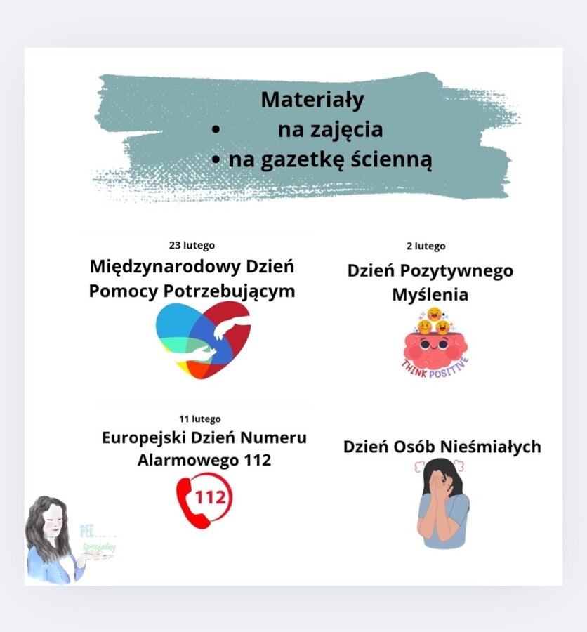 Dzień Osób Nieśmiałych. Dzień Pozytywnego Myślenia. Europejski Dzień Numeru Alarmowego 112. Międzynarodowy Dzień Pomocy Potrzebującym.