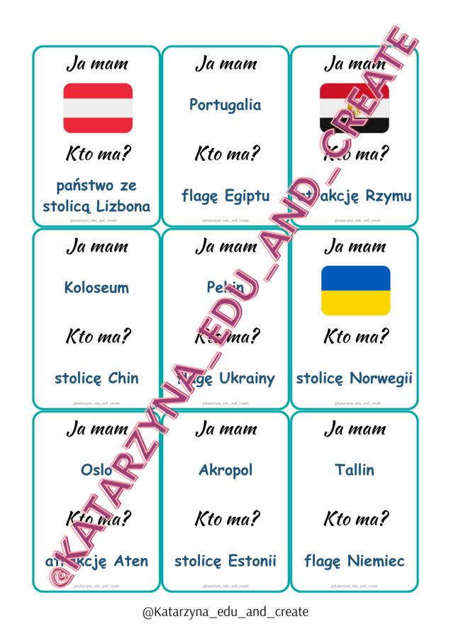Ja mam ... Kto ma? część 1 - państwa, stolice, flagi, atrakcje