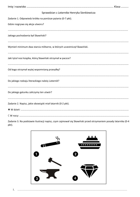 Pakiet 11 sprawdzianów do lektur z klas 7-8 + klucz odpowiedzi