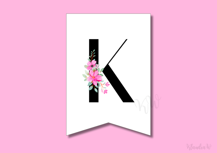 Elegancka girlanda z motywem kwiatowym – pełny polski alfabet