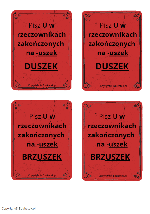 Memory ortograficzne – zasady pisowni z u-ó (wersja kolorowa)