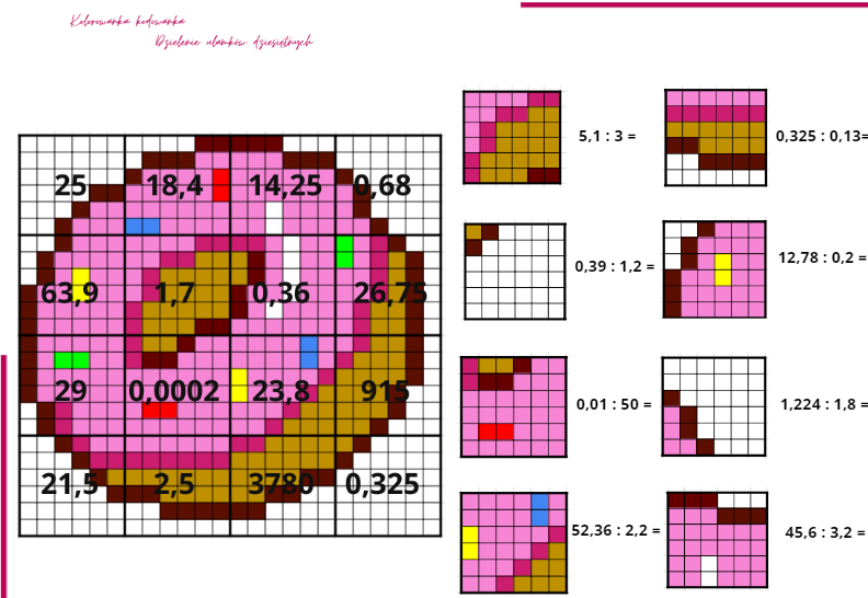 Kolorowanka kodowanka - Dzielenie ułamków dziesiętnych