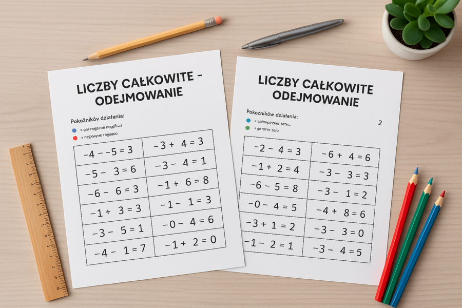 Karta pracy: Liczby całkowite – ćwiczenia z odejmowania