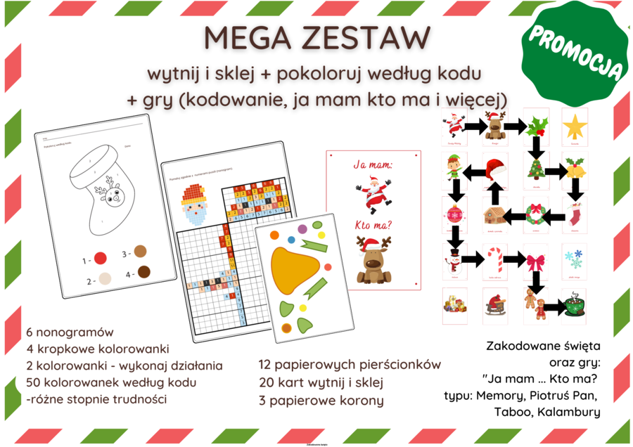 Mega zestaw: wytnij i sklej + pokoloruj według kodu + Świąteczny zestaw gier (kodowanie, ja mam kto ma i więcej)