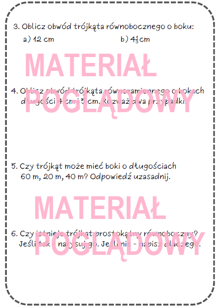Karta pracy lub kartkówka TRÓJKĄTY kl. 4, 5, 6