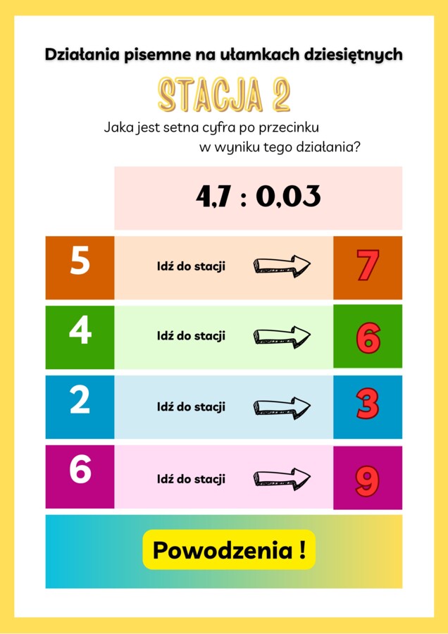 Stacje zadaniowe-działania na ułamkach dziesiętnych