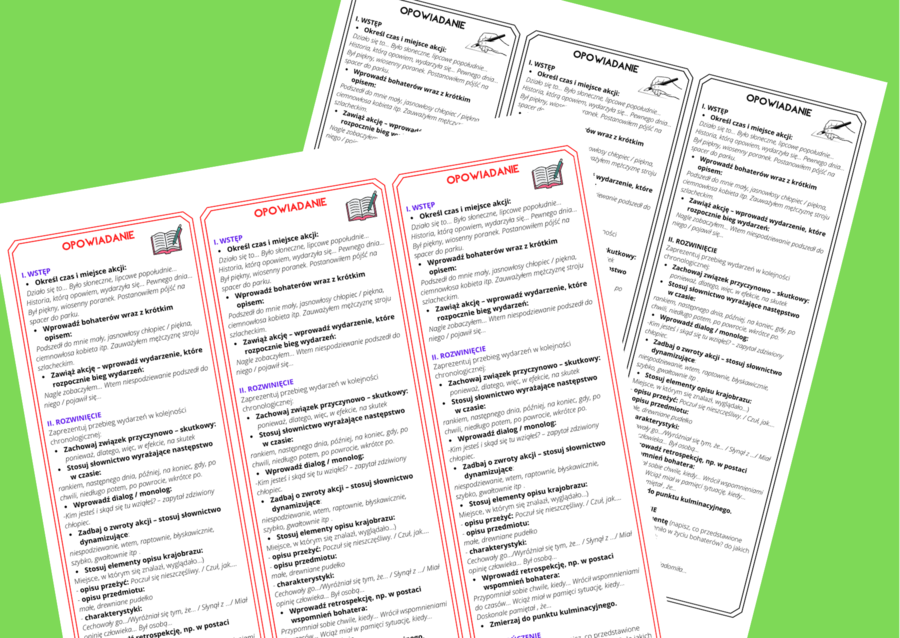 Jak napisać OPOWIADANIE – wklejka – wklejki – kl. 7 – 8 – ćwiczenia redakcyjne wersja 2