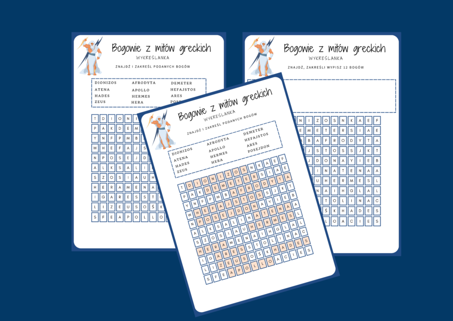 BOGOWIE GRECCY – mity – mitologia – wykreślanka