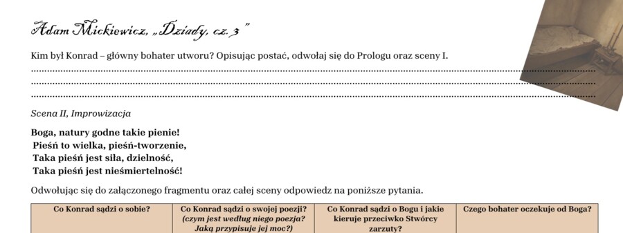 "Dziady, cz. III" tabela do sceny "Improwizacja"