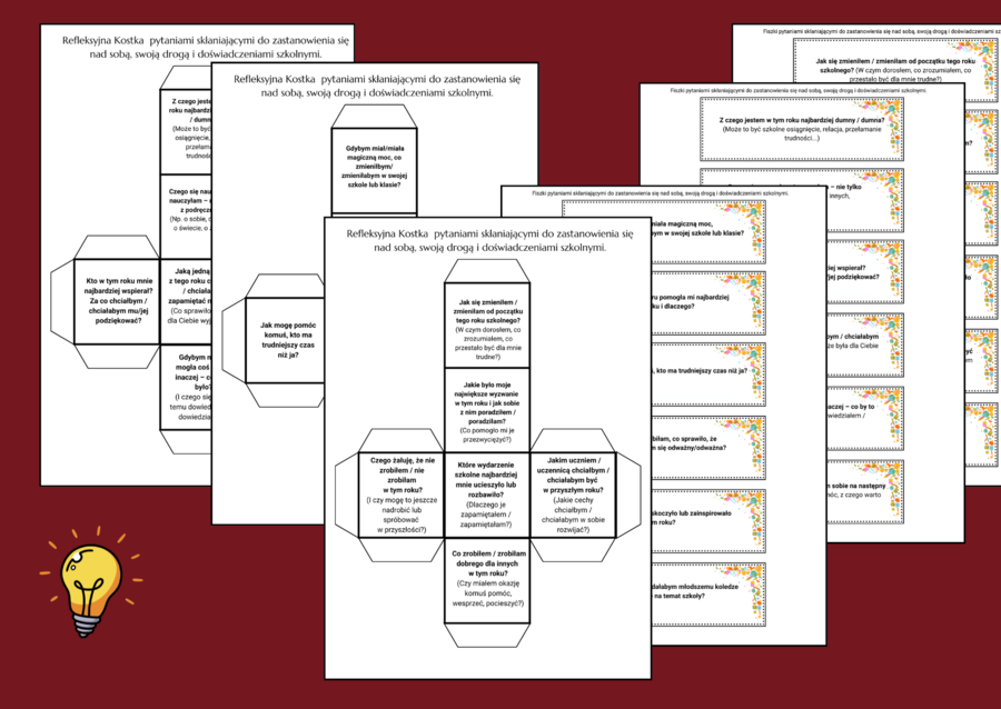 REFLEKSYJNA KOSTKA - fiszki - ZAJĘCIA Z WYCHOWAWCĄ - świetlica- biblioteka - OSTATNIE DNI SZKOŁY