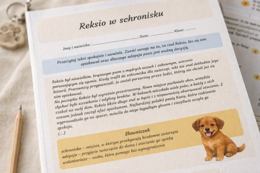 Krótki tekst do czytania ze zrozumieniem: Reksio w schronisku