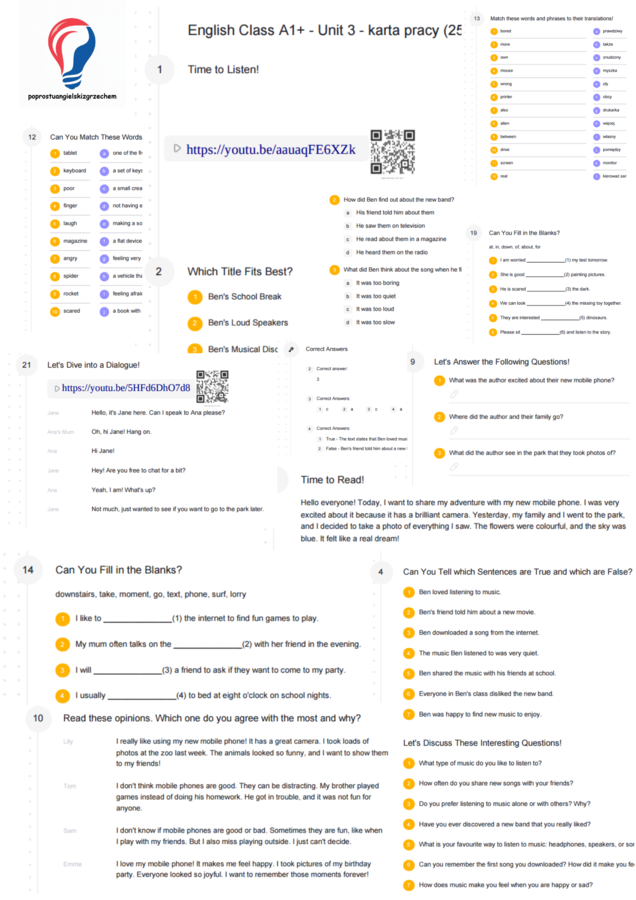 English Class A1+ – Unit 3 – karta pracy