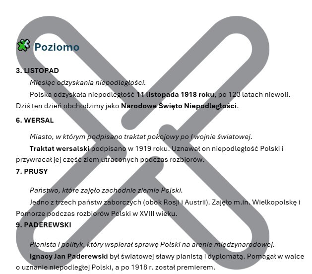 KRZYŻÓWKA "ROZBIORY I ODZYSKANIE NIEPODLEGŁOŚCI" + NOTATKI HISTORYCZNE