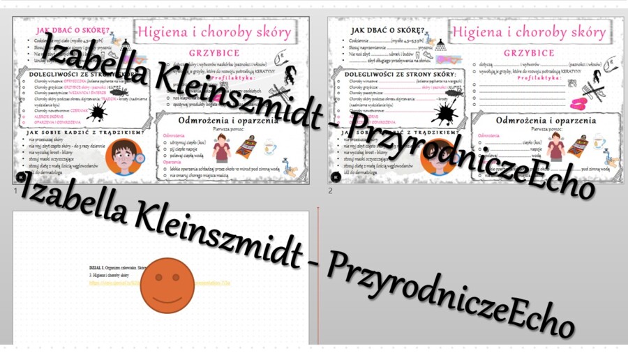 Minizestaw na temat „Higiena i choroby skóry” – sketchnotka + karta pracy w power point + gratisowy link do prezentacji multimedialnej niekomercyjnej wykonanej w genial.ly do indywidualnego pobrania i użycia do celów niekomercyjnych. Biologia 7, „Organiz
