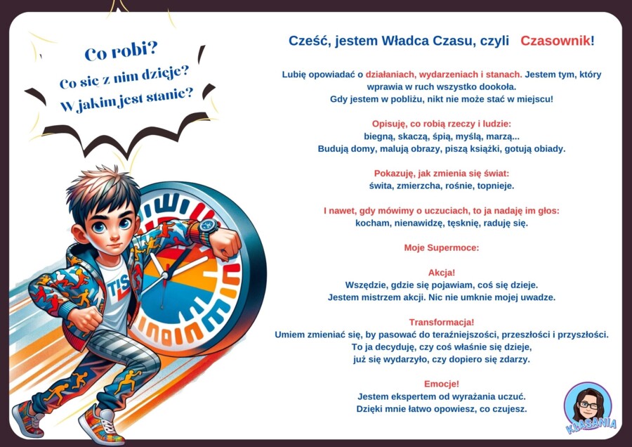 Zestaw kart pracy: Części mowy i ich supermoce. Klasy 3, 4, 5