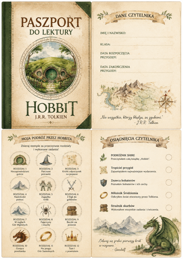 Zestaw materiałów na lekcję do omawiania lektury "Hobbit"