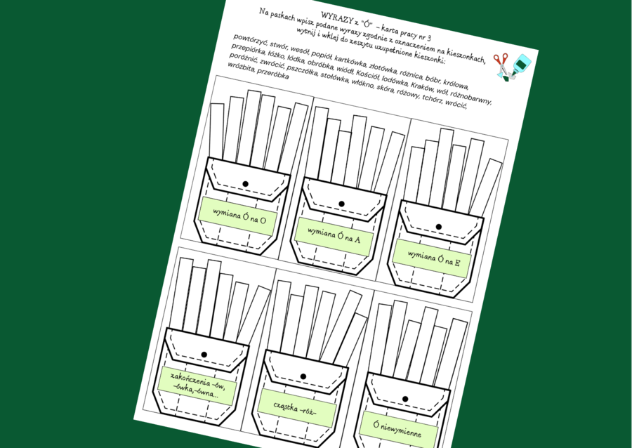 ORTOGRAFIA - wyrazy z "Ó" - zasady - wklejka - karta pracy - 3 wersje + odpowiedzi