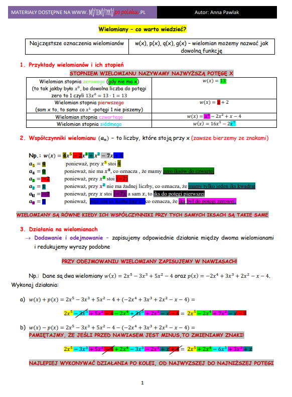 Karta pracy - WIELOMIANY - poziom podstawowy