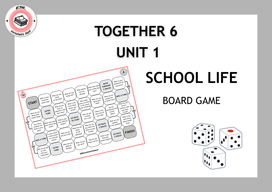 Together 6 Unit 1 zestaw: Vocabulary Acitvities + Grammar Activities + Speaking Activity + Board Game + Test i Kartkówki