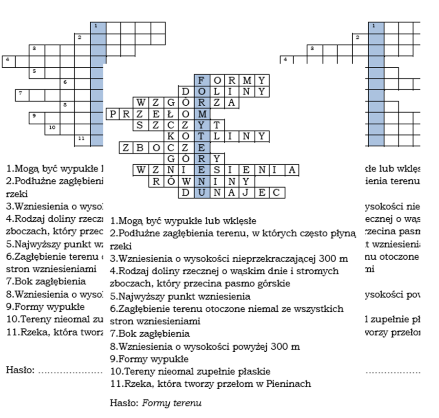 Logogryf dla klasy 4 na podsumowanie lekcji o ukształtowaniu terenu
