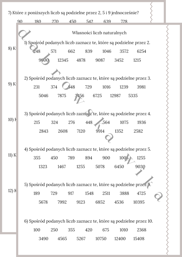 Własności liczb naturalnych - karta pracy