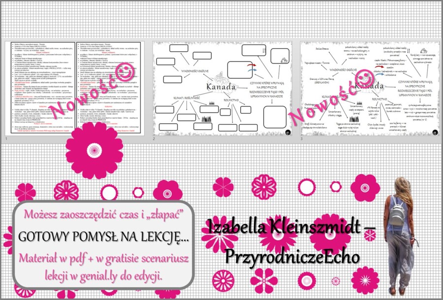 Pomysł na lekcję/karta pracy/stacje zadaniowe/notatki/ materiał do lekcji do tematu „Kanada-środowisko przyrodnicze, a rozwój rolnictwa” w pdf. W gratisie niekomercyjny scenariusz lekcji/pomysł na lekcję w programie genial.ly do edycji. Geografia 8. Dzia