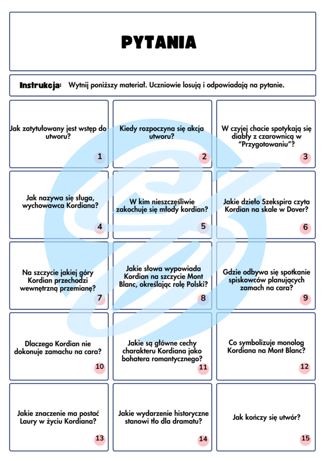 Kordian Juliusz Słowacki | karty do lektury