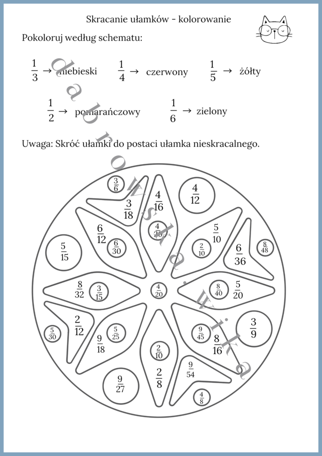 Skracanie ułamków - kolorowanie