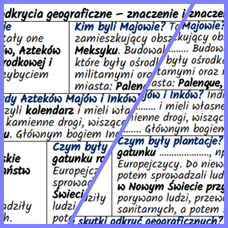Wielkie odkrycia geograficzne – znaczenie i skutki: notatki i karta pracy