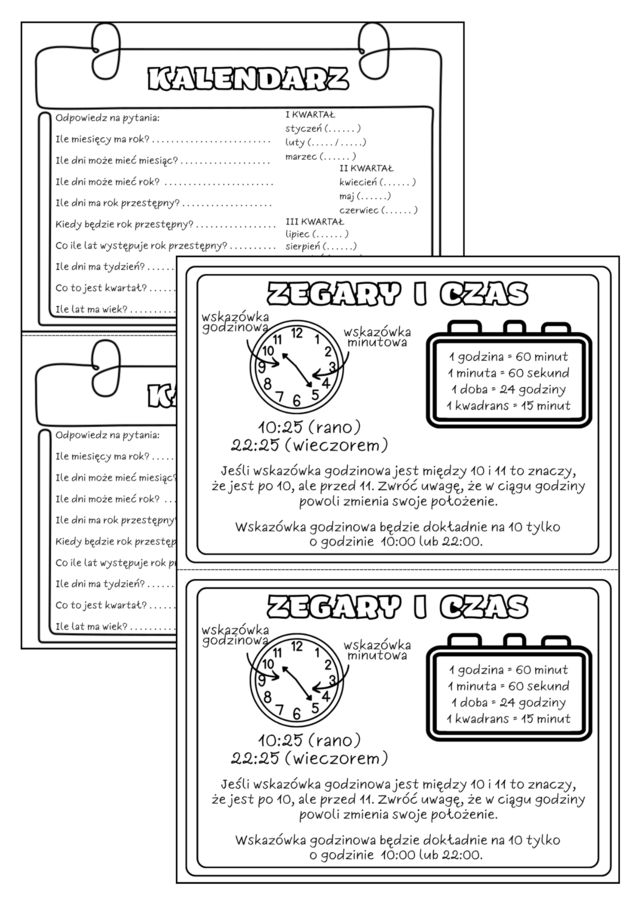 Kalendarz i czas. Notatka/wklejka. Klasa 4.