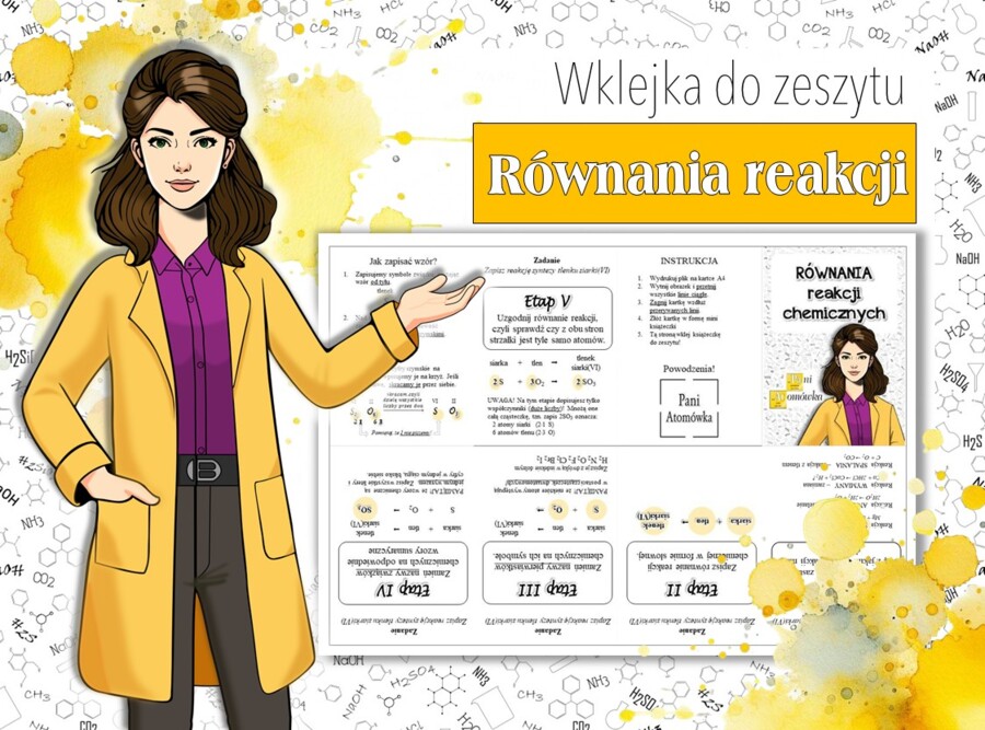 Klasa 7. Chemia. Zapisywanie równań reakcji chemicznych. Wklejka w formie mini książeczki. Notatka.